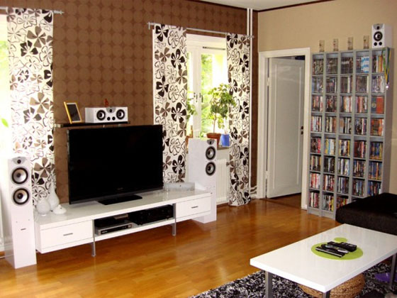 Living Room with Brown Walls