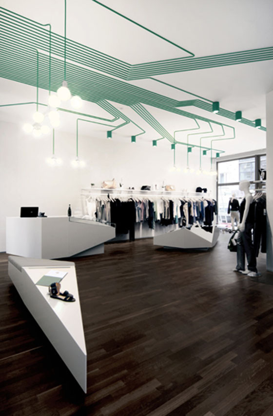 Interior design of the MAYGREEN fashion boutique in Hamburg Germany