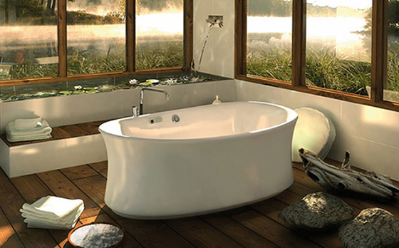 Bathroom Design Idea with Wood Floor by Pearl Baths