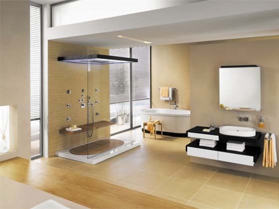 Contemporary Bathroom Interior Desgn with White Acrylic with Exotic Wood from Hoesch