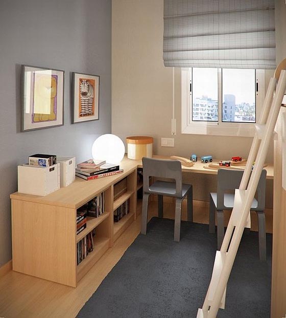 Bedroom Interior Design with Study Desks for Kids