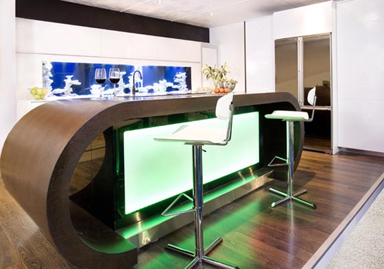 Beautiful Green and Dynamic Aquarium in kitchen room by Darren Morgan